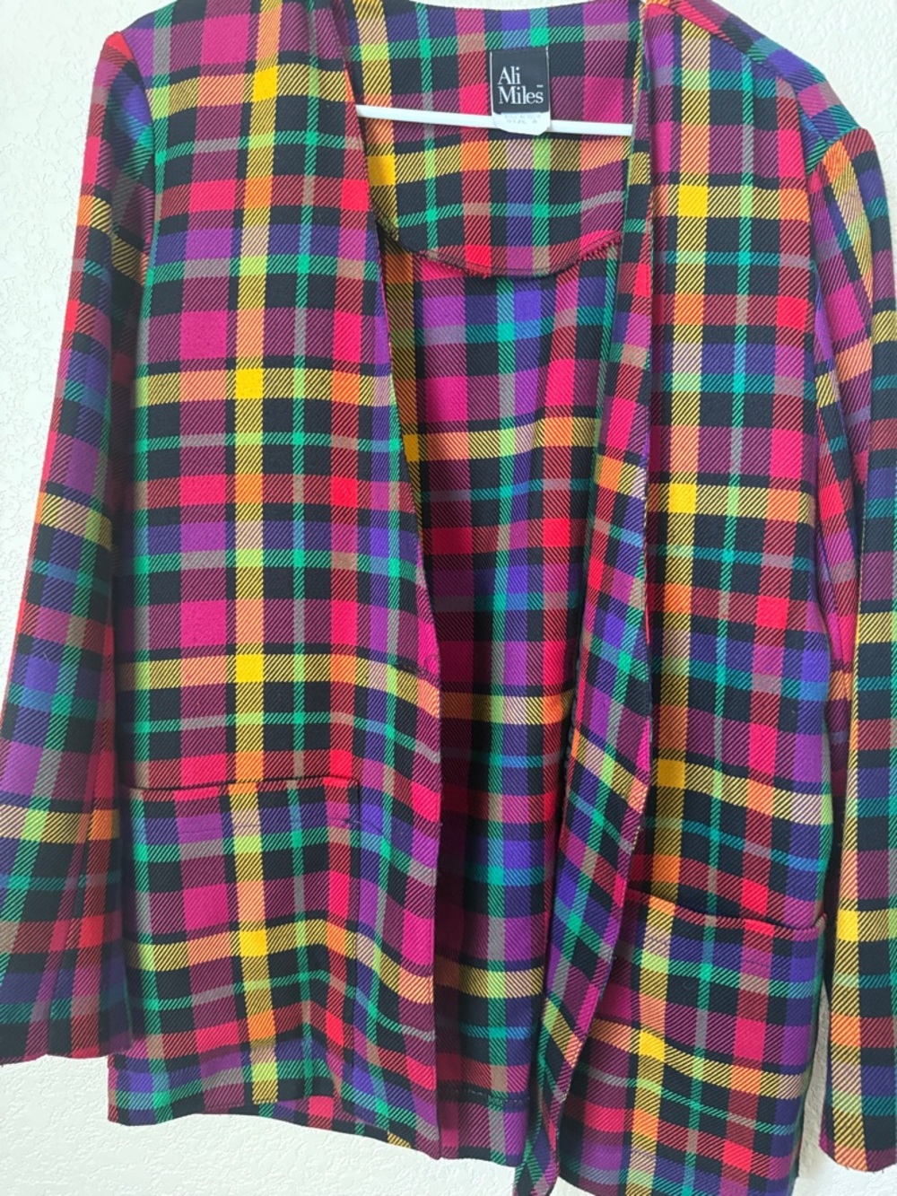 Ali Miles Multicolor Plaid Open-Front Blazer with Pockets - Picture 2 of 4